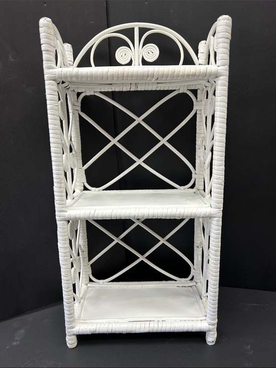 Other - Vintage 1970’s white wicker 23 x 11 x 6 three tiered wall or stand shelf